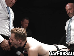 Sub Dylan Tides mouth and ass stuffed by three ripped cocks