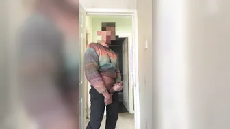 Asian twink jerks his big cock in cold weather solo session