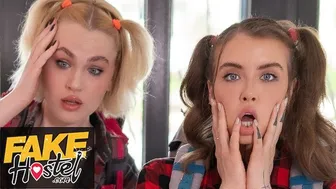 Young friends Eden Ivy and Greta Foss cum hard with Steve Q late at night