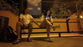 stranger seduced a milf at a bus stop. outdoor sex