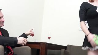 Busty Redheaded Maid Joins Older Couple For A Wild Threesome Adventure