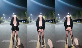 Chinese ladyboy squirms into a public climax her stockings dripping rivers