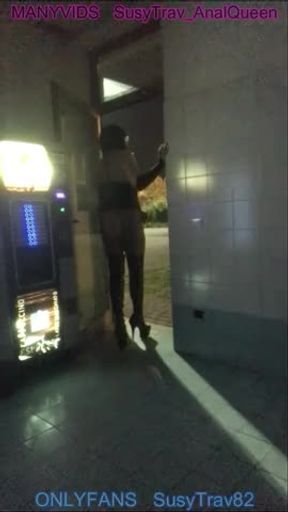 risky outdoor toilet truckstop exposed chastity bottomless