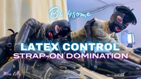 Full Latex Enclosure – Miss Lilly & Mistress AE | Bi Foursome Strap-On Domination and Gimp Edging