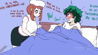 Mina y Uraraka quieren tener la enorme polla de Midoriya dentro de sus calientes coño