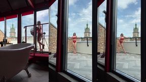 update #465 (june 28, 2020) one more backstage? in ?sexy? red lingerie️ with beautiful view outside ?