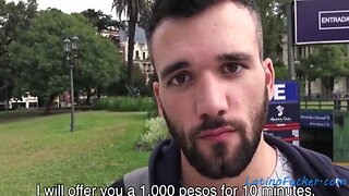Real latin stranger gets paid for anal with straight man in public