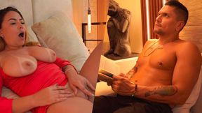 Busty blonde masturbates and her brother-in-law offers to give her what her husband doesn't know