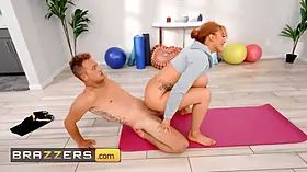 Yoga sesh turns to a insane nail session finishing with a creamy load on Amber Alena's face - brazzers
