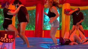 Ballbusting a Perv in a Bounce House! Amateur CBT, Butt Drops (DUAL CAM) w Goddess Nyx & Gabrielle