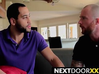Hunky black muscular gay rimmed and barebacked by inked gay in a passionate encounter