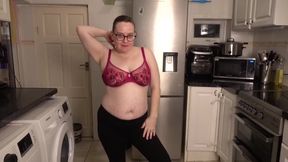 Sexy Stripping Leggings Top Bra and Knickers in the Kitchen