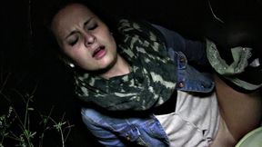 Amateur babe with no tickets takes stranger's load on her bald pussy in POV outdoor action