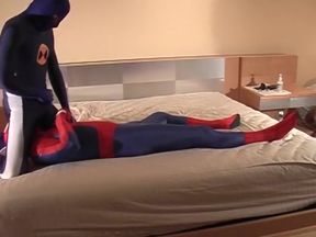 Guy In Spiderman Costume Has Rough Sex On The Bed