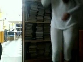 College girl flashing in the library