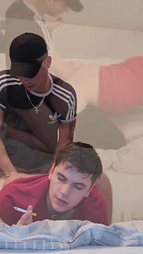 Captivating moment from &quot;Sporty hunk smokes and fucks his cute boy hard&quot;