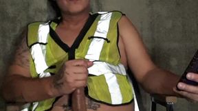 Construction worker gets destressed by sexy safety admin lady on the phone
