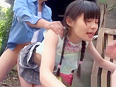 A beautiful Chick is outdoors being fingered by two men and gets bukkake'd.