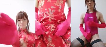 Satin Cheongsam Japanese Crossdresser Choked in Red China Dress on OnlyFans
