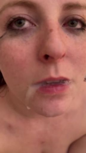 Submissive Redhead Takes Multiple Loads - Bukkake Gangbang