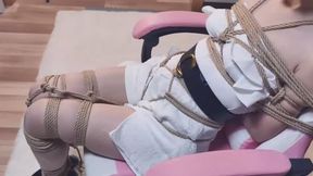 White dress tightly bound and struggling