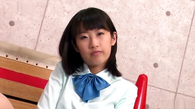 Petite Japanese college girl in school uniform flashes her white cotton panties during gym class and then sucks off a horny classmate behind the weight racks