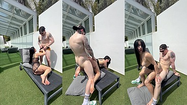 We escaped from the orgy to film behind the scenes and he cum all over my face