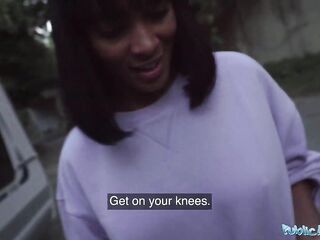 Public Agent Hawt black chick with fabulous large titties bangs a ransom in a public place
