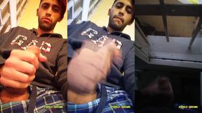 jerking off my big uncut cock public on my window till i cum - camilo brown
