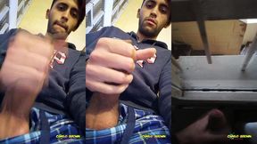 jerking off my big uncut cock public on my window till i cum - camilo brown