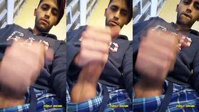 jerking off my big uncut cock public on my window till i cum - camilo brown