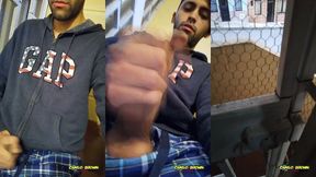 jerking off my big uncut cock public on my window till i cum - camilo brown