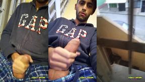 jerking off my big uncut cock public on my window till i cum - camilo brown