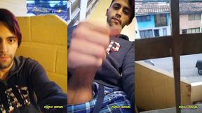 jerking off my big uncut cock public on my window till i cum - camilo brown