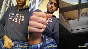 jerking off my big uncut cock public on my window till i cum - camilo brown