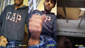 jerking off my big uncut cock public on my window till i cum - camilo brown