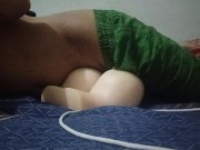 Doing phone sex and humping my fake pussy till I cummed hard.