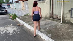 Sexy Latina Walking with Micro Skirt