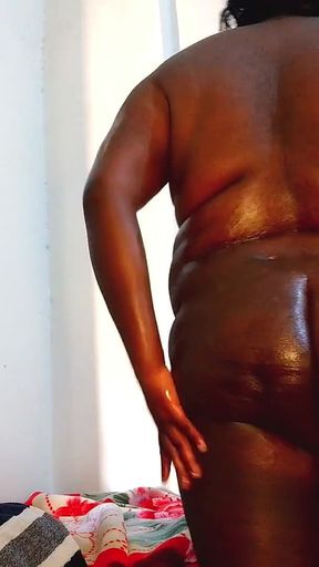 Horny Chubby Crossdresser Oils up After Stripping Bodysuit & Twerks Seductively