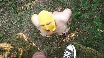 Master pisses on and bareback fucks his slave in the woods
