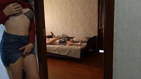 My young milf neighbor caught me masturbating while getting ready for work, got excited and decided to help