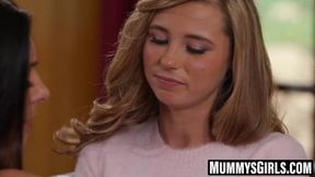 Blonde teen submits to stepmom's lesbian advances