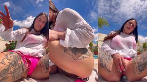 april big ass – poolside solo anal plug try-on
