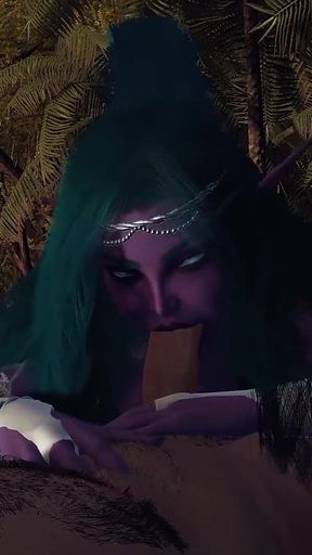 Night Elf Princess Give You a Blowjob in the Garden POV 3D Porn