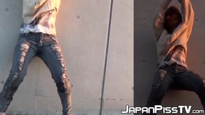 Japanese cuties pee outside in revealing panties