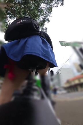 Riding in Public with Butt Plug Exposed and Red Garters