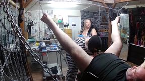 Part 2:- Lanista Bear &amp; Domina Satana takes Well-Hung in the dungeon for the first time.