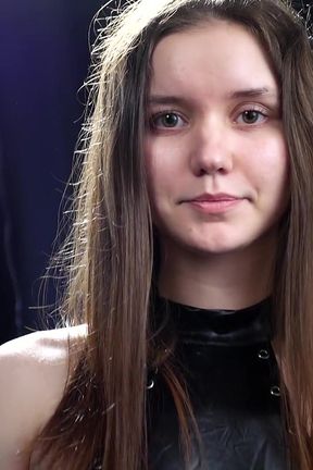 Sexy Brunette Smoking in a Sleek Latex Outfit, Dominant and Confident Vibe