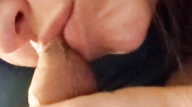 Uncut cock gets worshipped by glossy pink mouth slurping slow and deep
