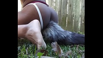 Sissy Furry Boy Fox Tail Twerks Outside